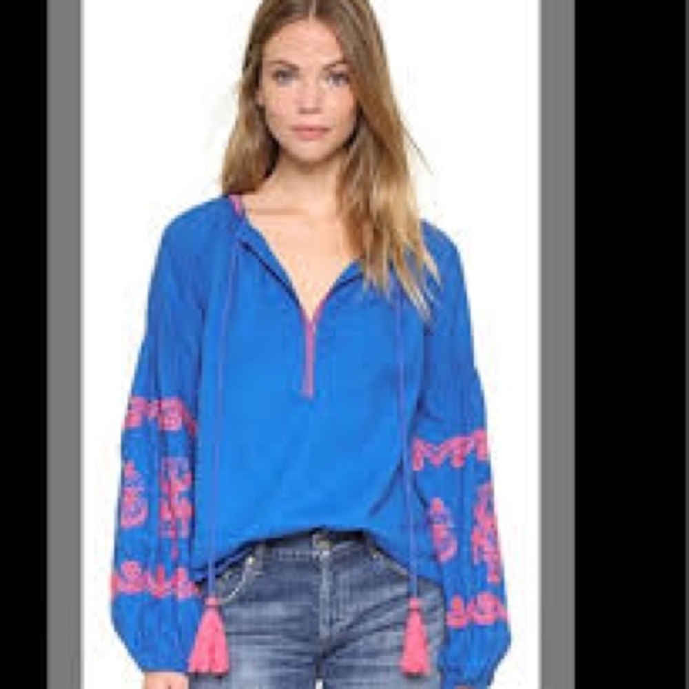 Gallabia Urban Casual Kaftan Top, Blue + Pink, Medium